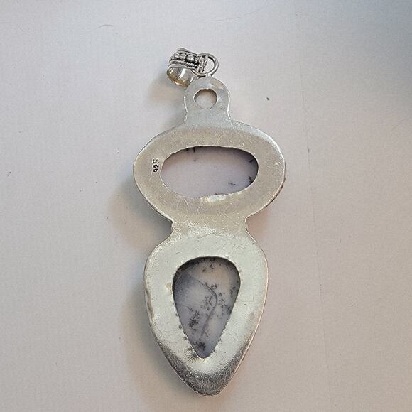 Necklace Pendants Dendritic Opal and Pearl Handmade Jewelry in Sterling Silver - Picture 5 of 10